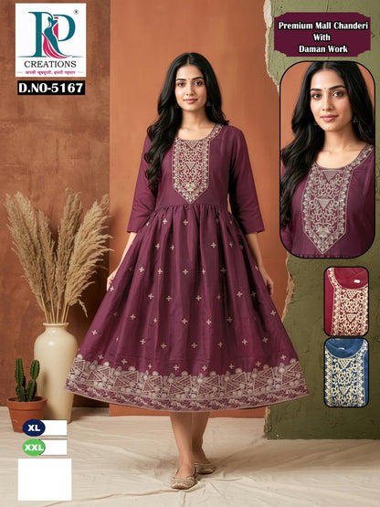Dn 5166 To 5175 Kd Creation Chanderi Anarkali Kurtis Wholesaler Ahmedabad