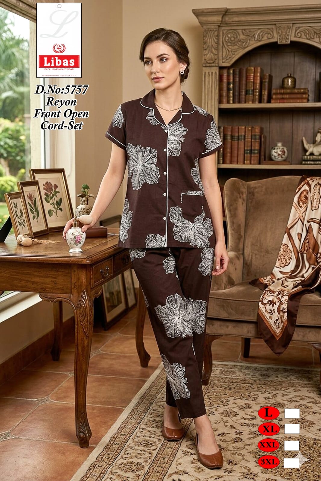 Dn 5757 Libas Amiti Reyon Collar Night Suits Wholesale Price