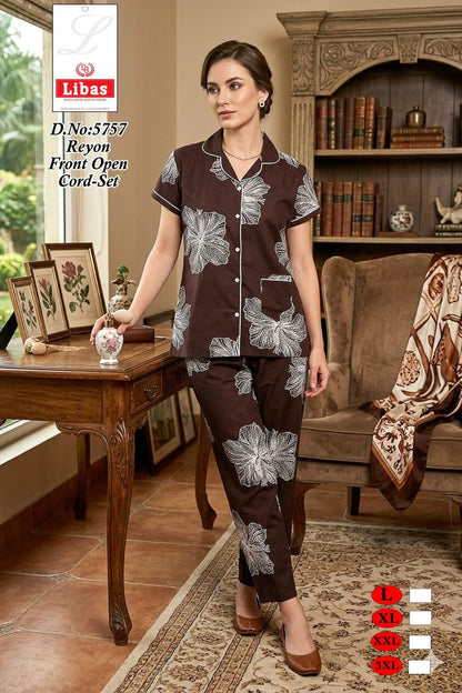 Dn 5757 Libas Amiti Reyon Collar Night Suits Wholesale Price