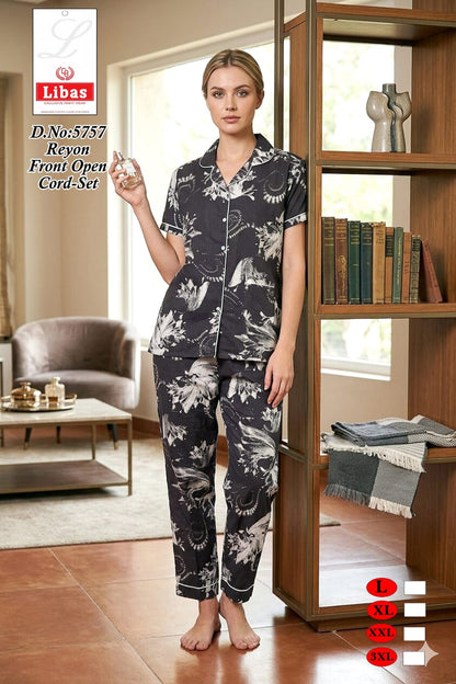 Dn 5757 Libas Amiti Reyon Collar Night Suits Wholesale Price