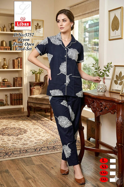 Dn 5757 Libas Amiti Reyon Collar Night Suits Wholesale Price