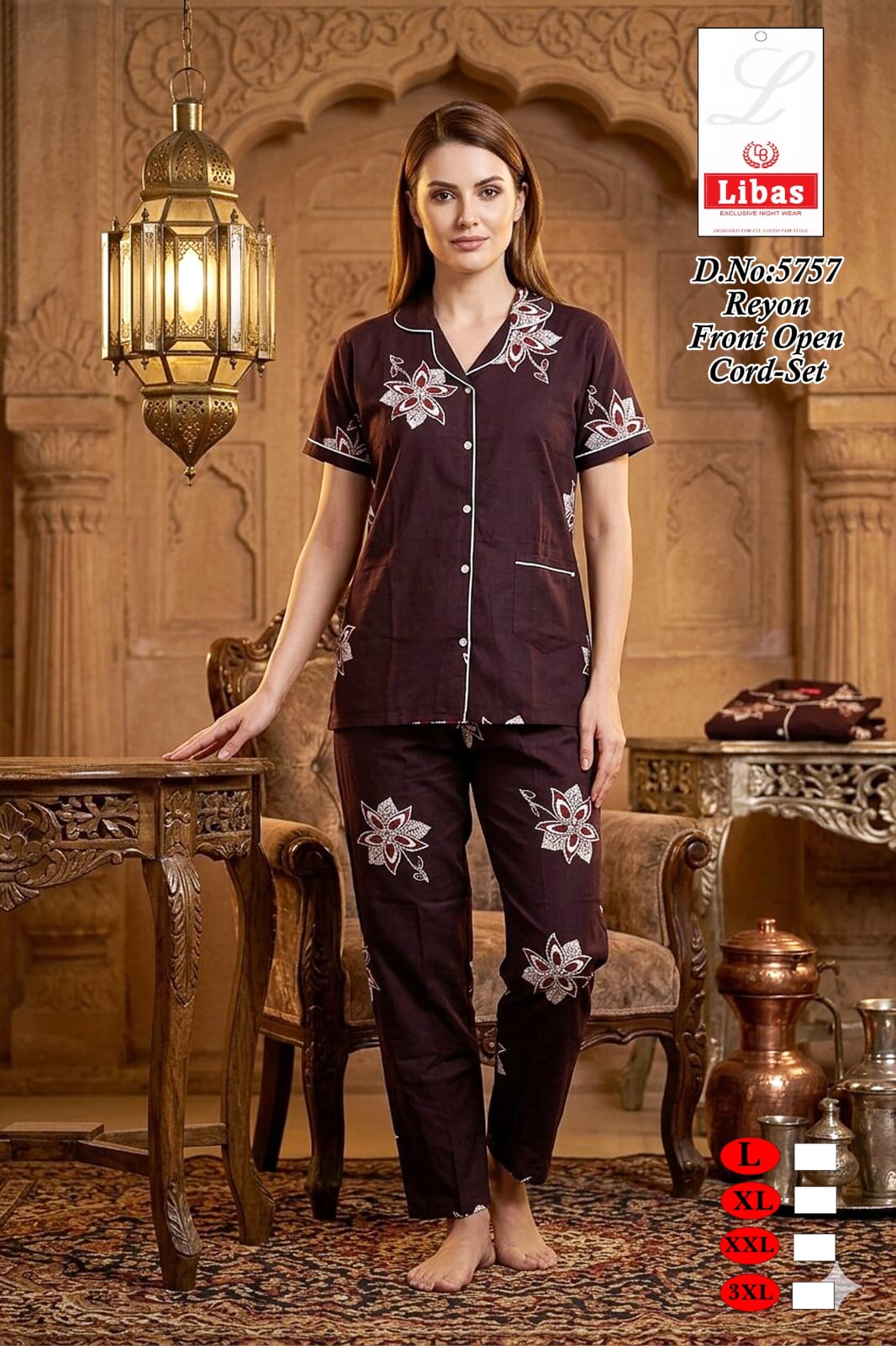 Dn 5757 Libas Amiti Reyon Collar Night Suits Wholesale Price