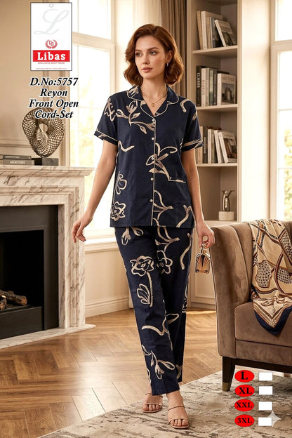 Dn 5757 Libas Amiti Reyon Collar Night Suits Wholesale Price