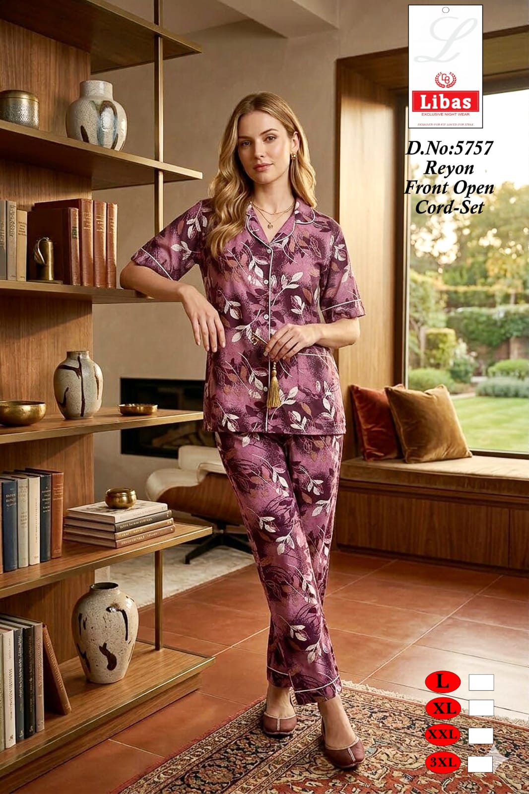 Dn 5757 Libas Amiti Reyon Collar Night Suits Wholesale Price