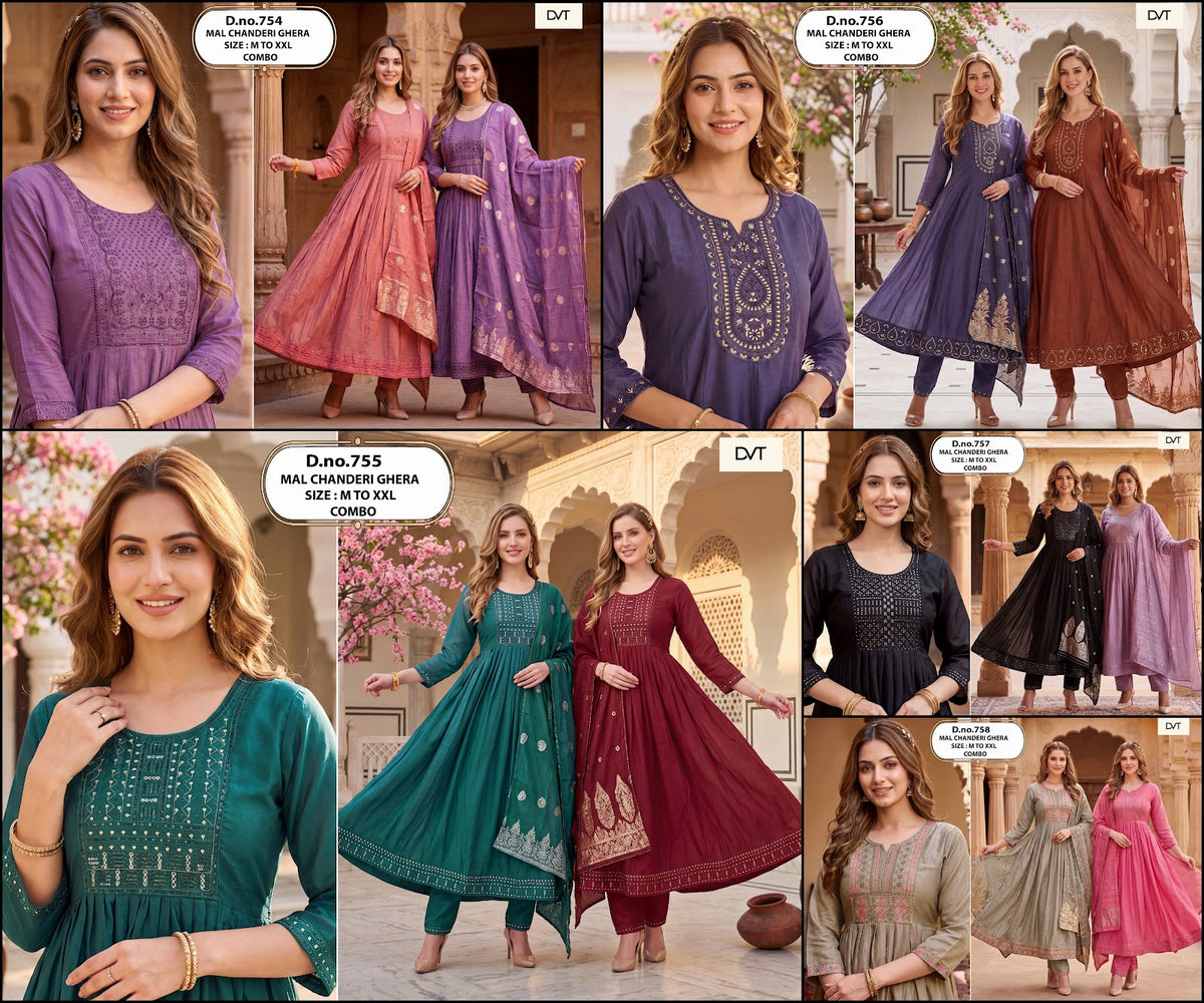 Dn 754-758 Dvt Chanderi Readymade Anarkali Suits Wholesaler