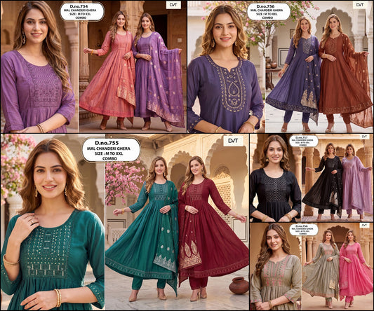 Dn 754-758 Dvt Chanderi Readymade Anarkali Suits Wholesaler