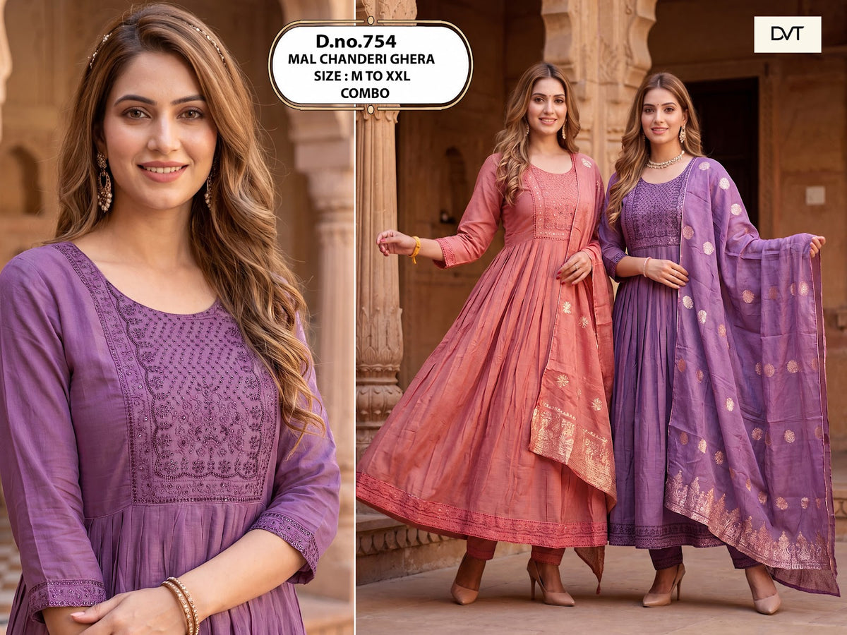 Dn 754-758 Dvt Chanderi Readymade Anarkali Suits Wholesaler