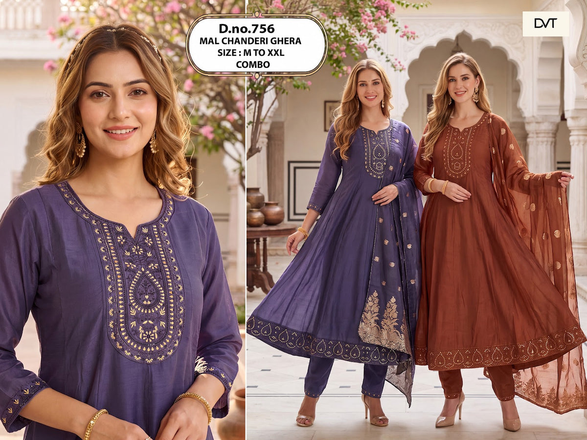 Dn 754-758 Dvt Chanderi Readymade Anarkali Suits Wholesaler