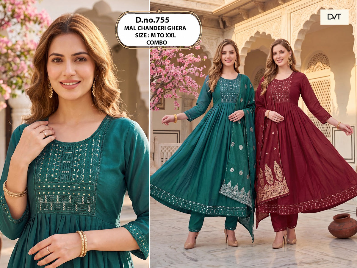 Dn 754-758 Dvt Chanderi Readymade Anarkali Suits Wholesaler