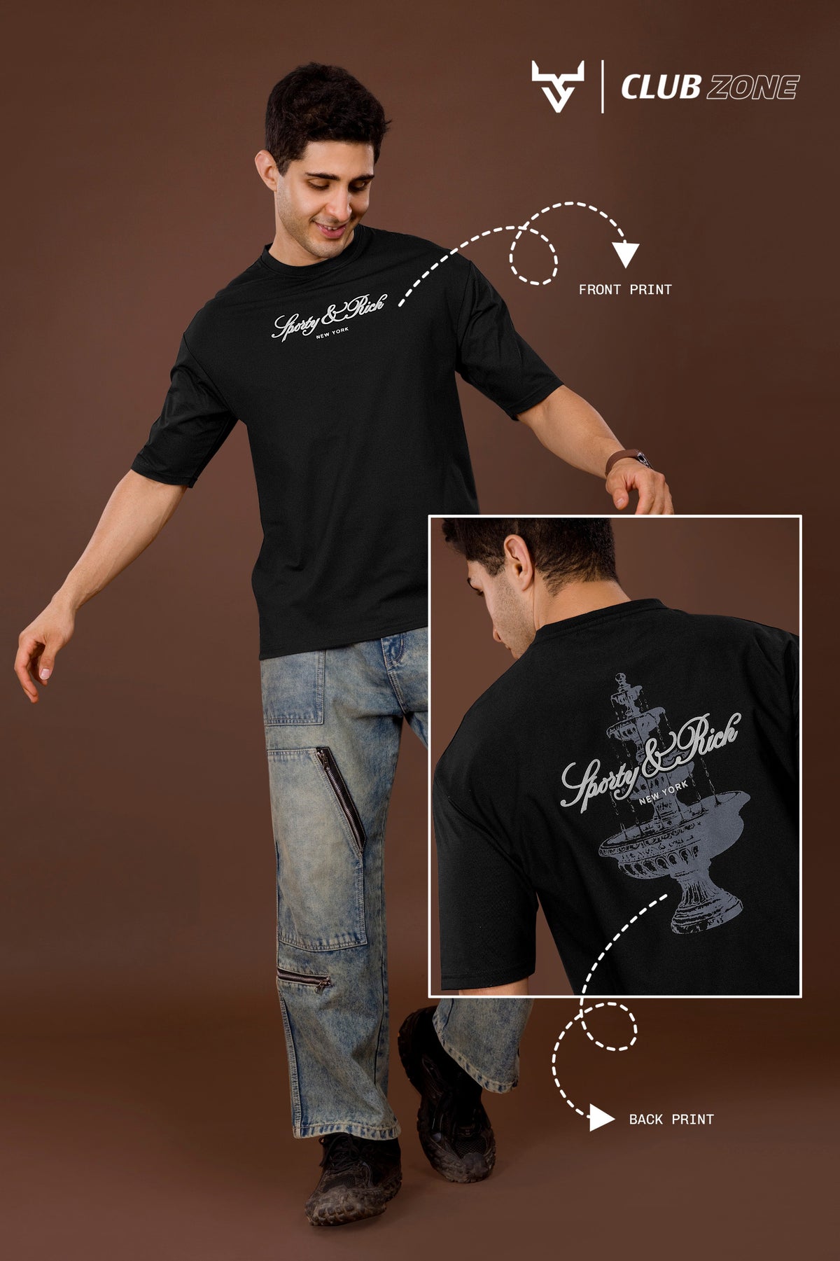 Dno 2063 Club Zone Cotton Mens Tshirts Manufacturer Gujarat