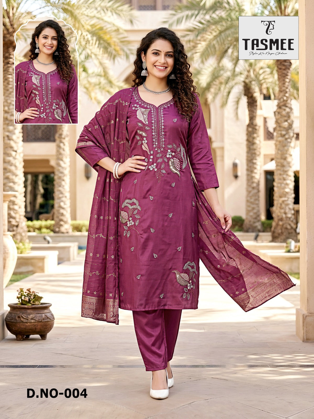 Dno 001-003 Tasmee Roman Readymade Pant Style Suits Supplier Ahmedabad