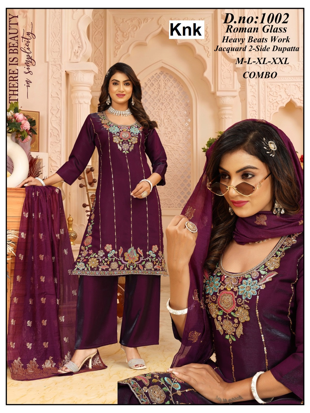 Dno 1001 To 1005 Knk Roman Glass Readymade Plazzo Style Suits Supplier Ahmedabad