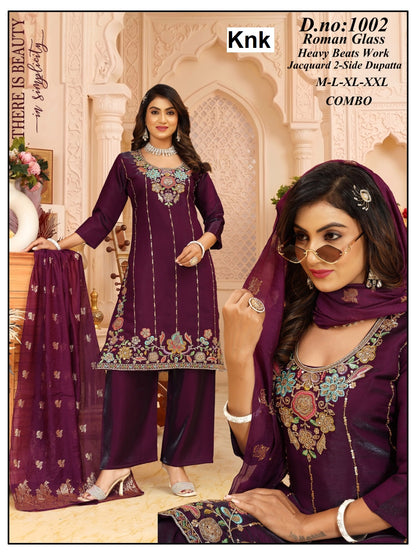 Dno 1001 To 1005 Knk Roman Glass Readymade Plazzo Style Suits Supplier Ahmedabad