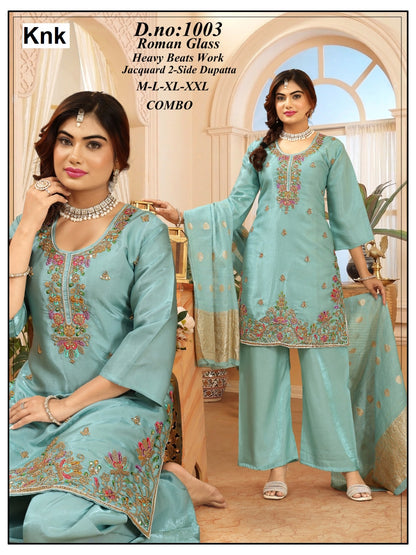 Dno 1001 To 1005 Knk Roman Glass Readymade Plazzo Style Suits Supplier Ahmedabad