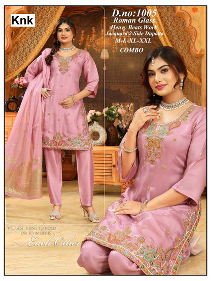 Dno 1001 To 1005 Knk Roman Glass Readymade Plazzo Style Suits Supplier Ahmedabad