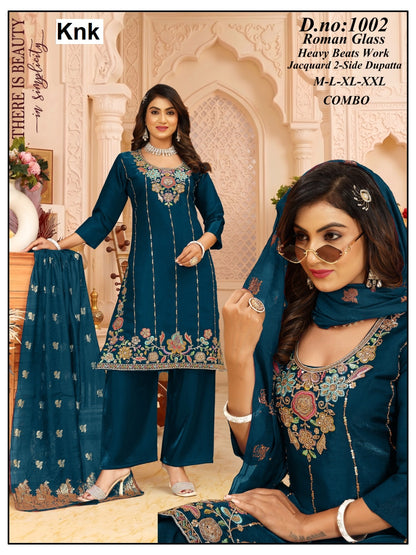 Dno 1001 To 1005 Knk Roman Glass Readymade Plazzo Style Suits Supplier Ahmedabad