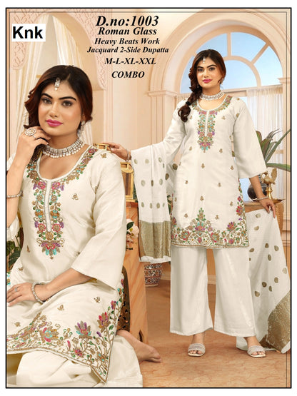 Dno 1001 To 1005 Knk Roman Glass Readymade Plazzo Style Suits Supplier Ahmedabad