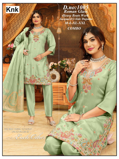 Dno 1001 To 1005 Knk Roman Glass Readymade Plazzo Style Suits Supplier Ahmedabad