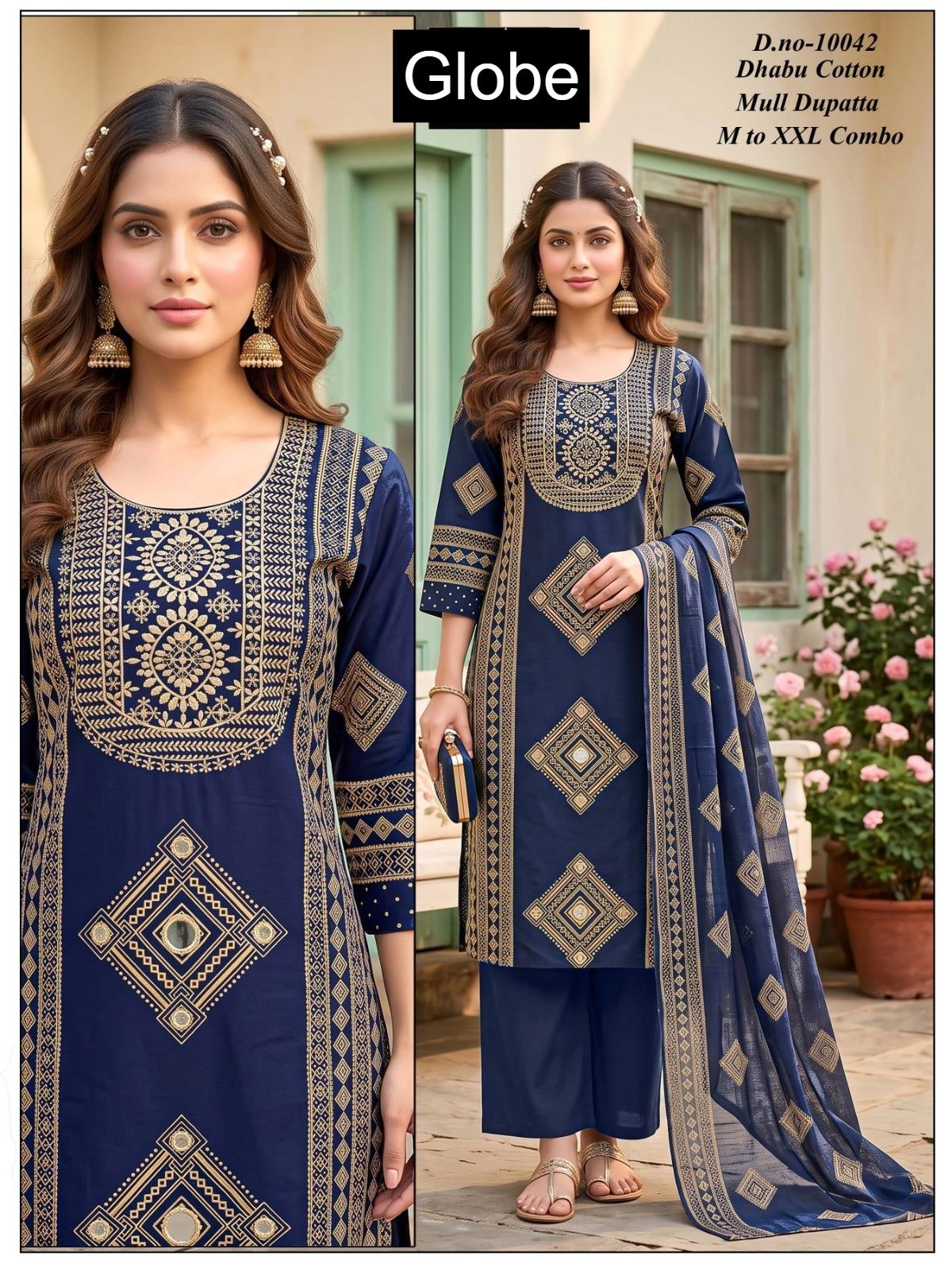 Dno 10041-10050 Globe Dhabu Readymade Cotton Pant Suits Manufacturer Gujarat
