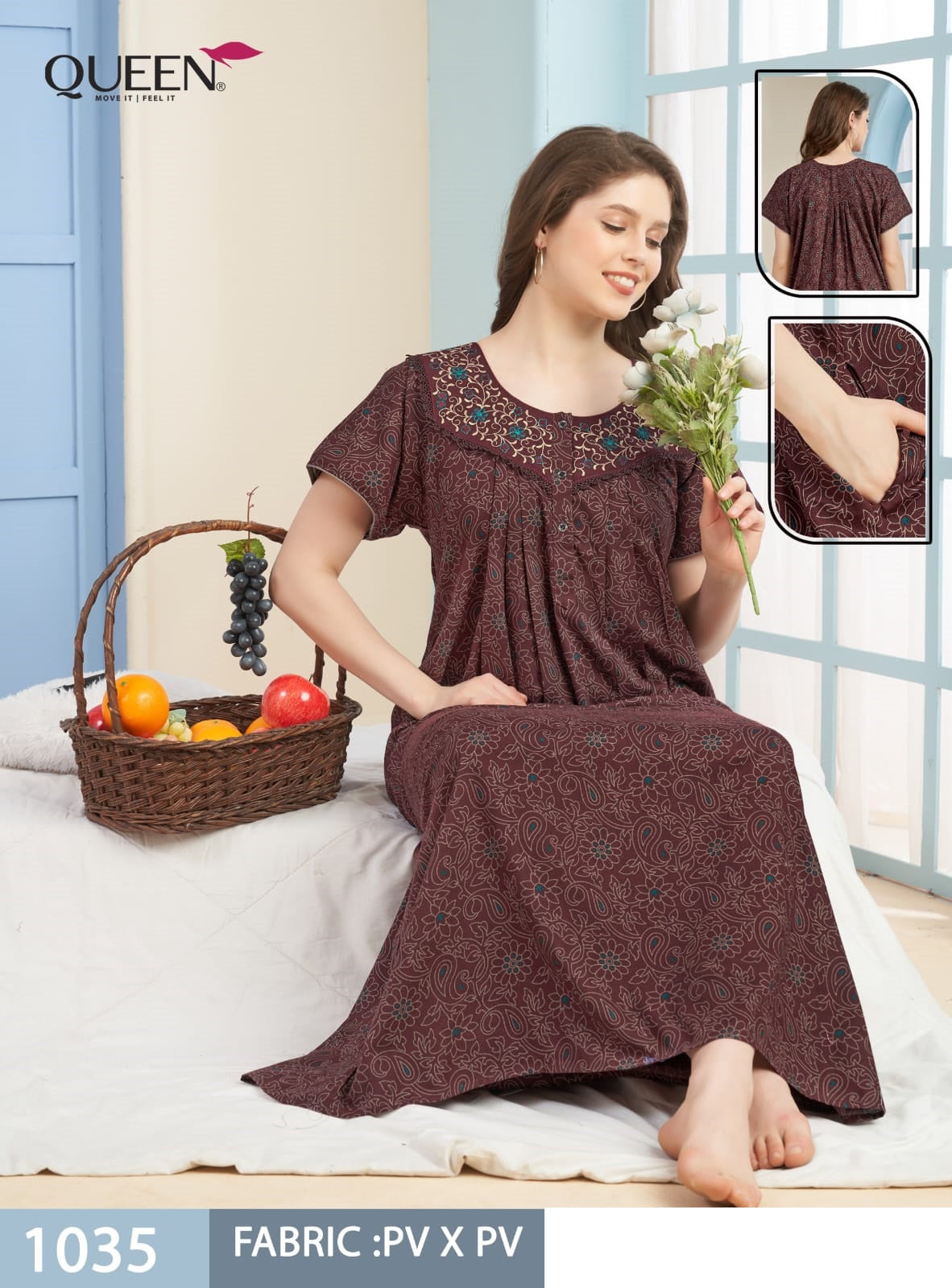 Dno 1032-1037 Queen Pv Night Gowns Supplier Gujarat