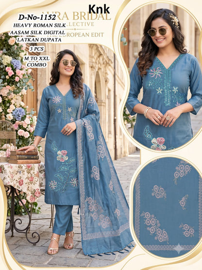 Dno 1152-1155 Knk Roman Silk Readymade Pant Style Suits Wholesale