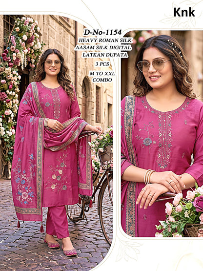 Dno 1152-1155 Knk Roman Silk Readymade Pant Style Suits Wholesale