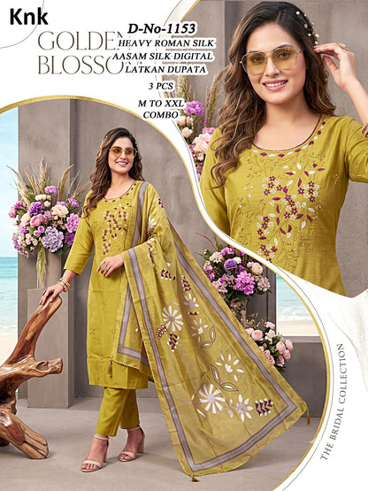 Dno 1152-1155 Knk Roman Silk Readymade Pant Style Suits Wholesale