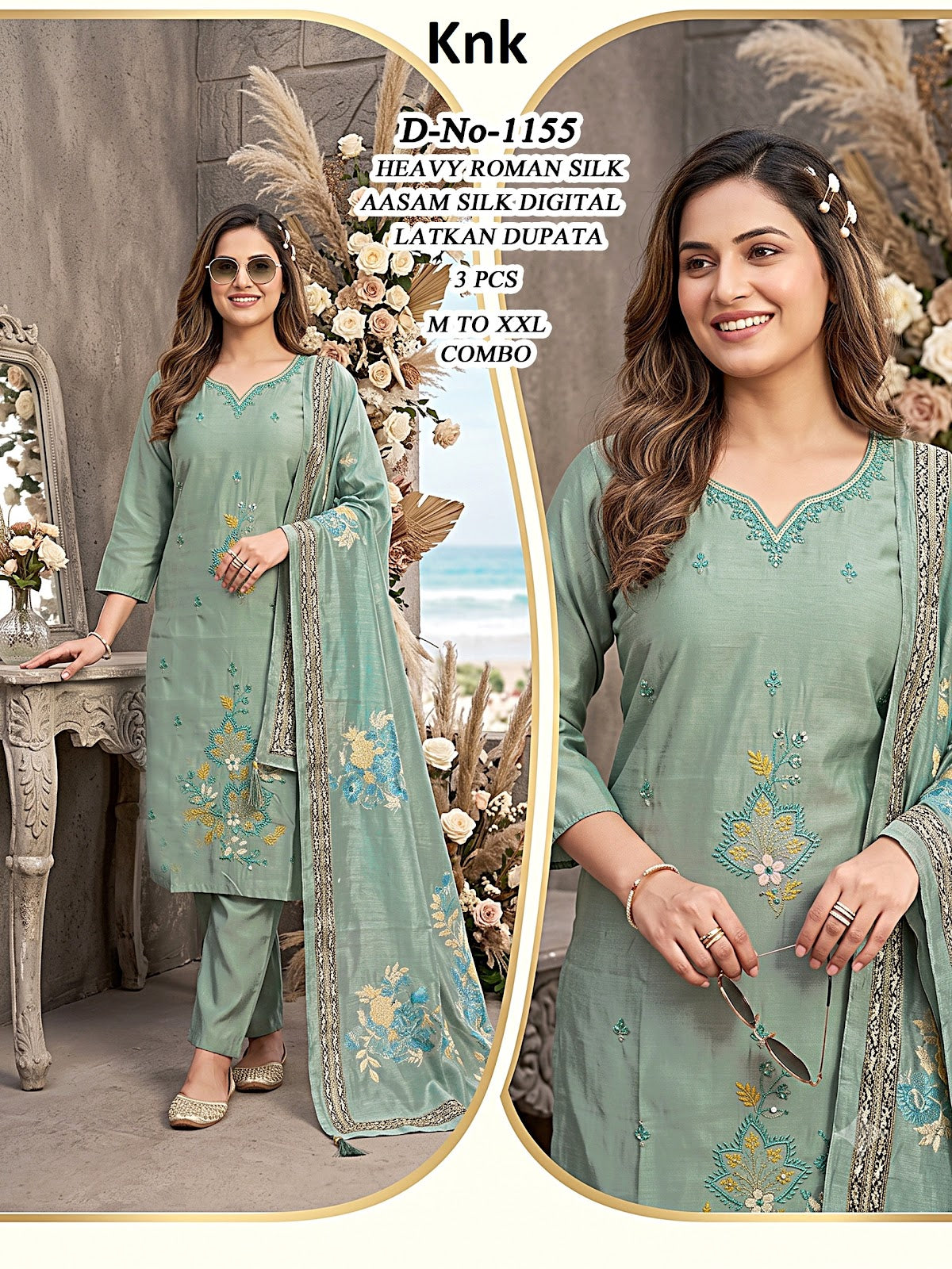 Dno 1152-1155 Knk Roman Silk Readymade Pant Style Suits Wholesale