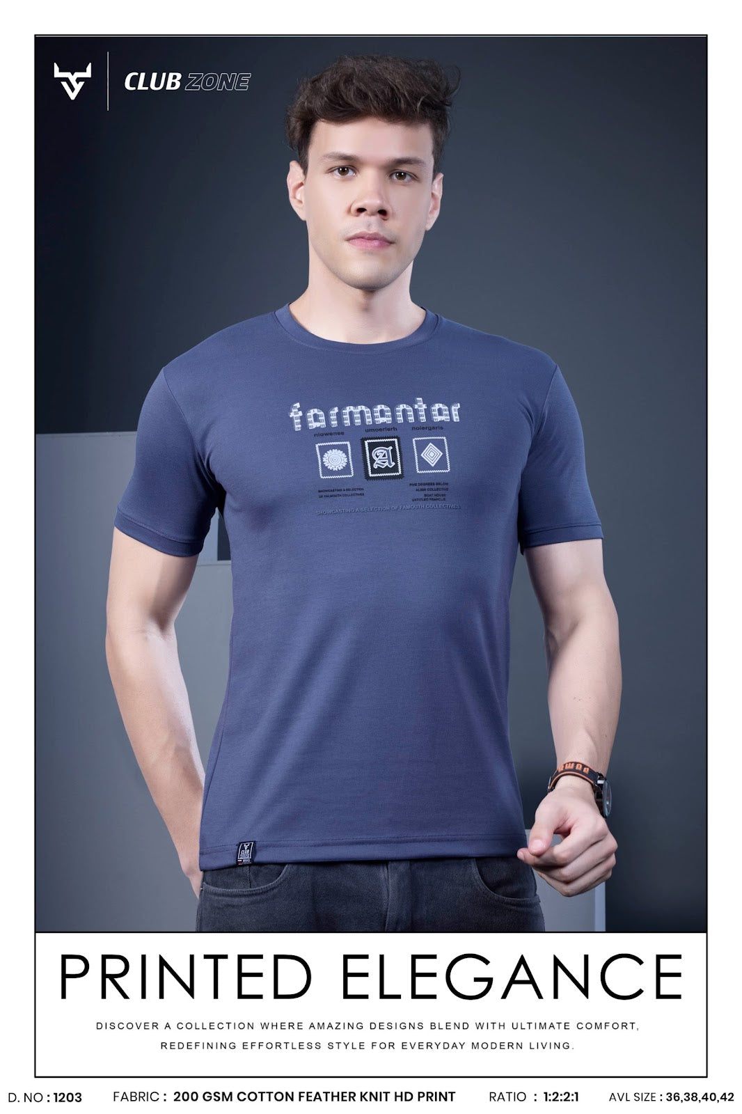 Dno 1203 Club Zone Cotton Mens Tshirts Exporter Gujarat