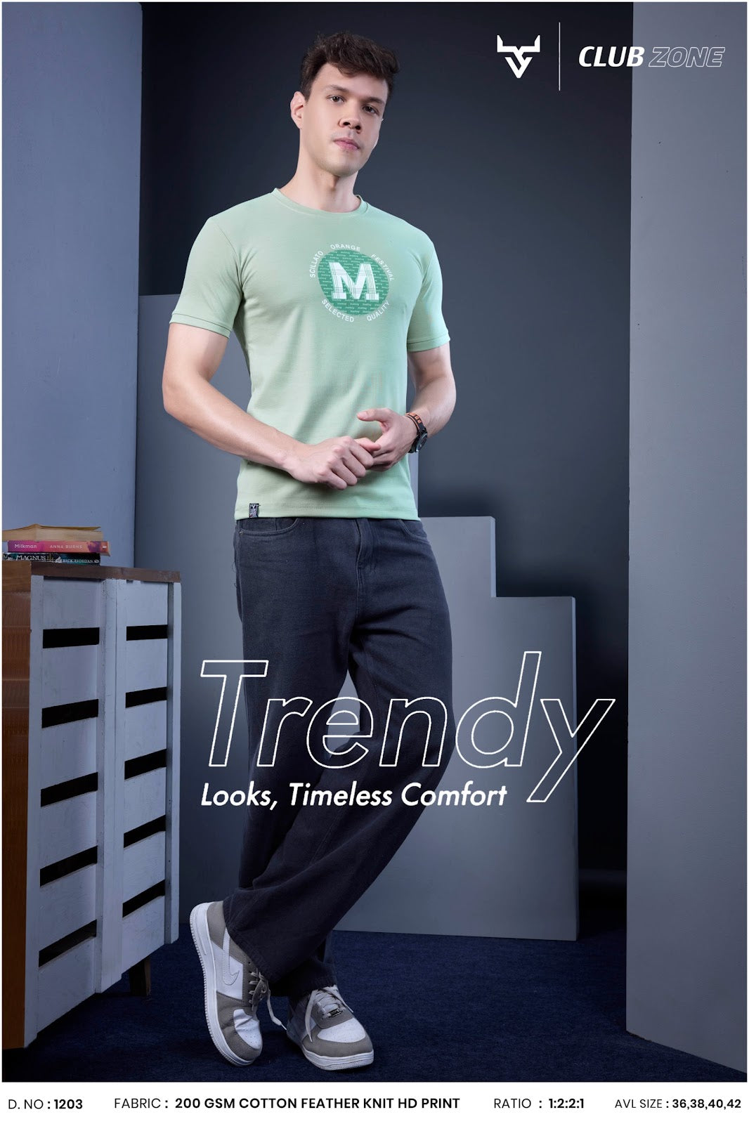 Dno 1203 Club Zone Cotton Mens Tshirts Exporter Gujarat