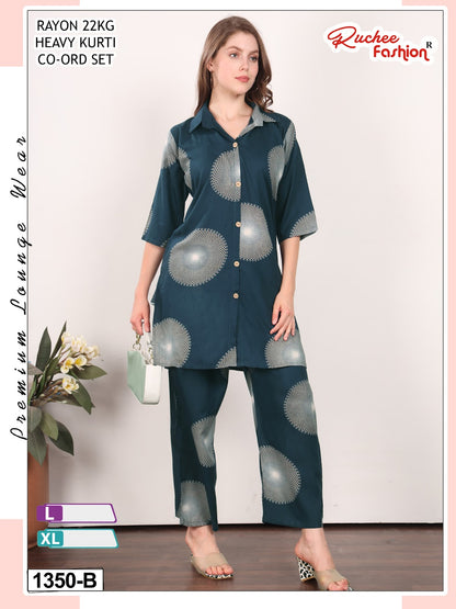 Dno 1350-1354 Ruchee Fashion Rayon 22Kg Co Ord Set Manufacturer Gujarat