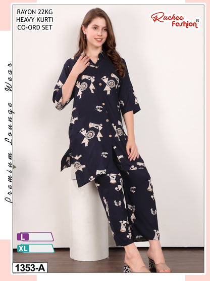 Dno 1350-1354 Ruchee Fashion Rayon 22Kg Co Ord Set Manufacturer Gujarat