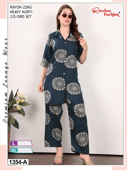 Dno 1350-1354 Ruchee Fashion Rayon 22Kg Co Ord Set Manufacturer Gujarat