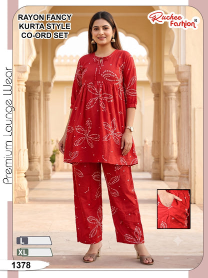 Dno 1378-1385 Ruchee Fashion Rayon Co Ord Set Supplier Gujarat