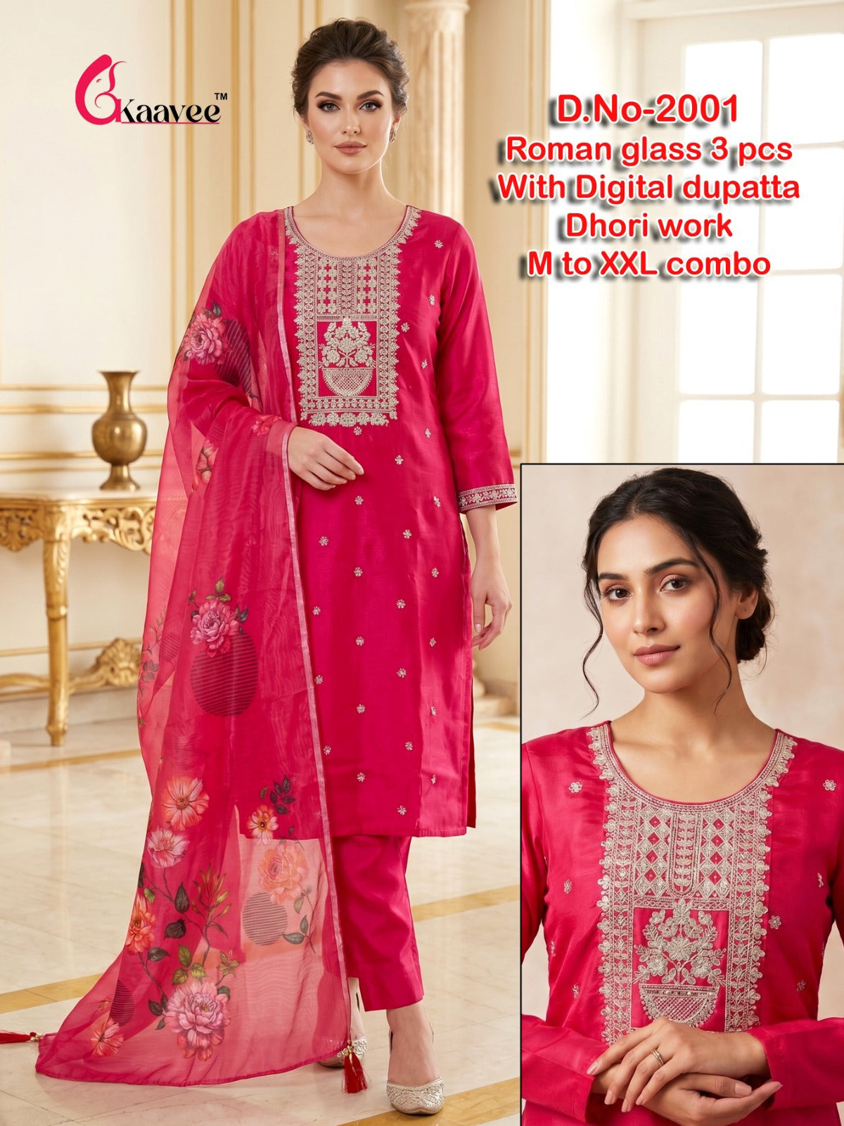 Dno 2001-2009 Neck Work Kaavee Roman Readymade Pant Style Suits Supplier