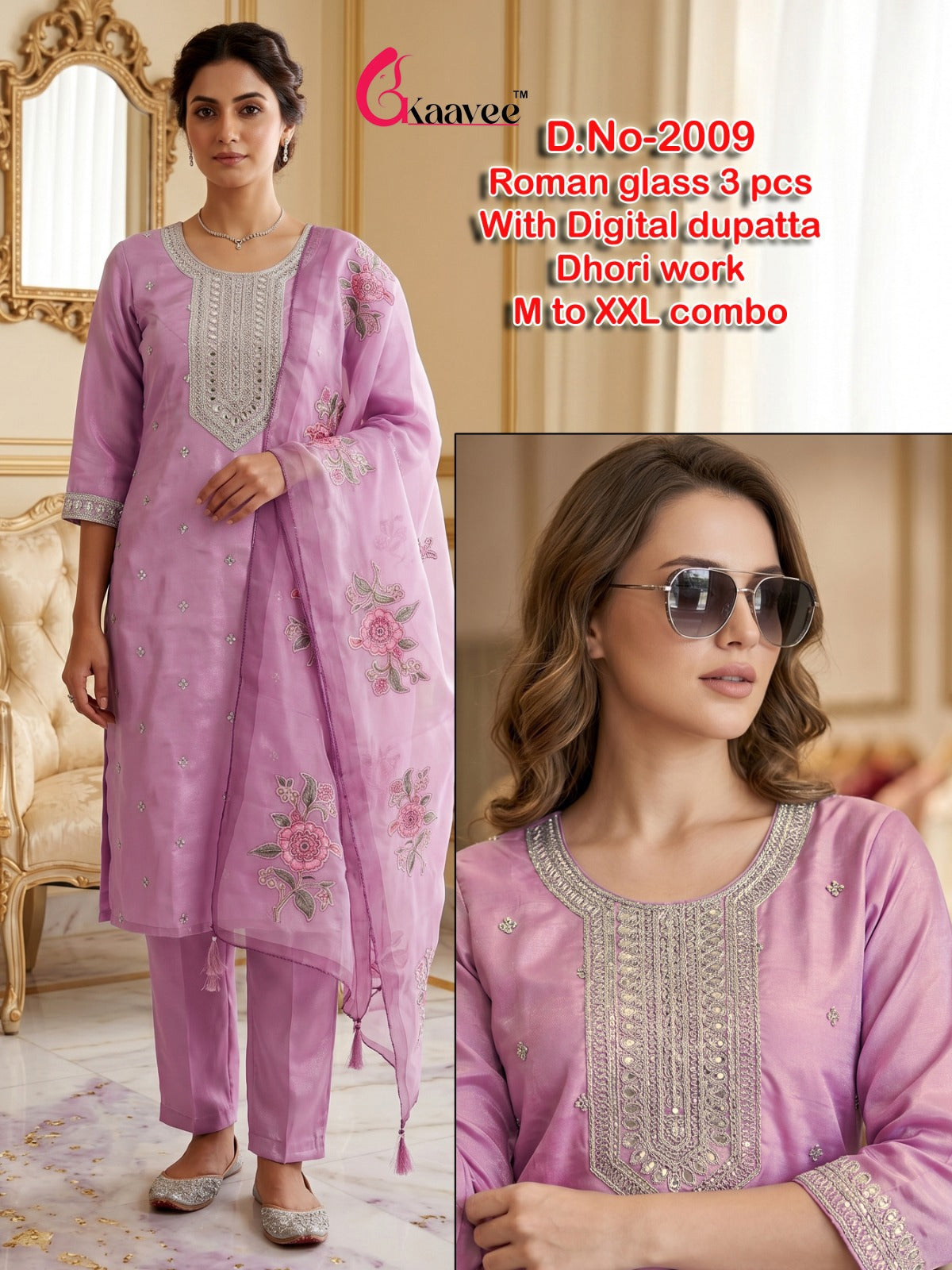 Dno 2001-2009 Neck Work Kaavee Roman Readymade Pant Style Suits Supplier