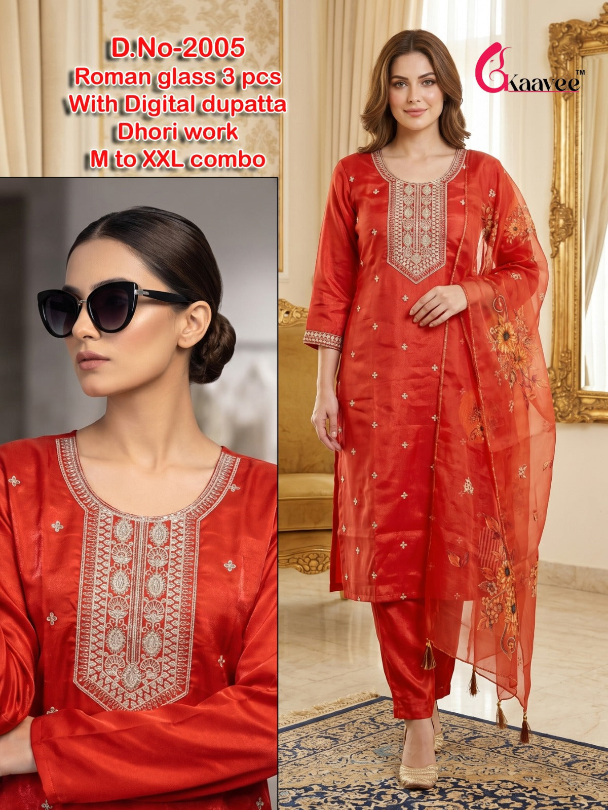 Dno 2001-2009 Neck Work Kaavee Roman Readymade Pant Style Suits Supplier