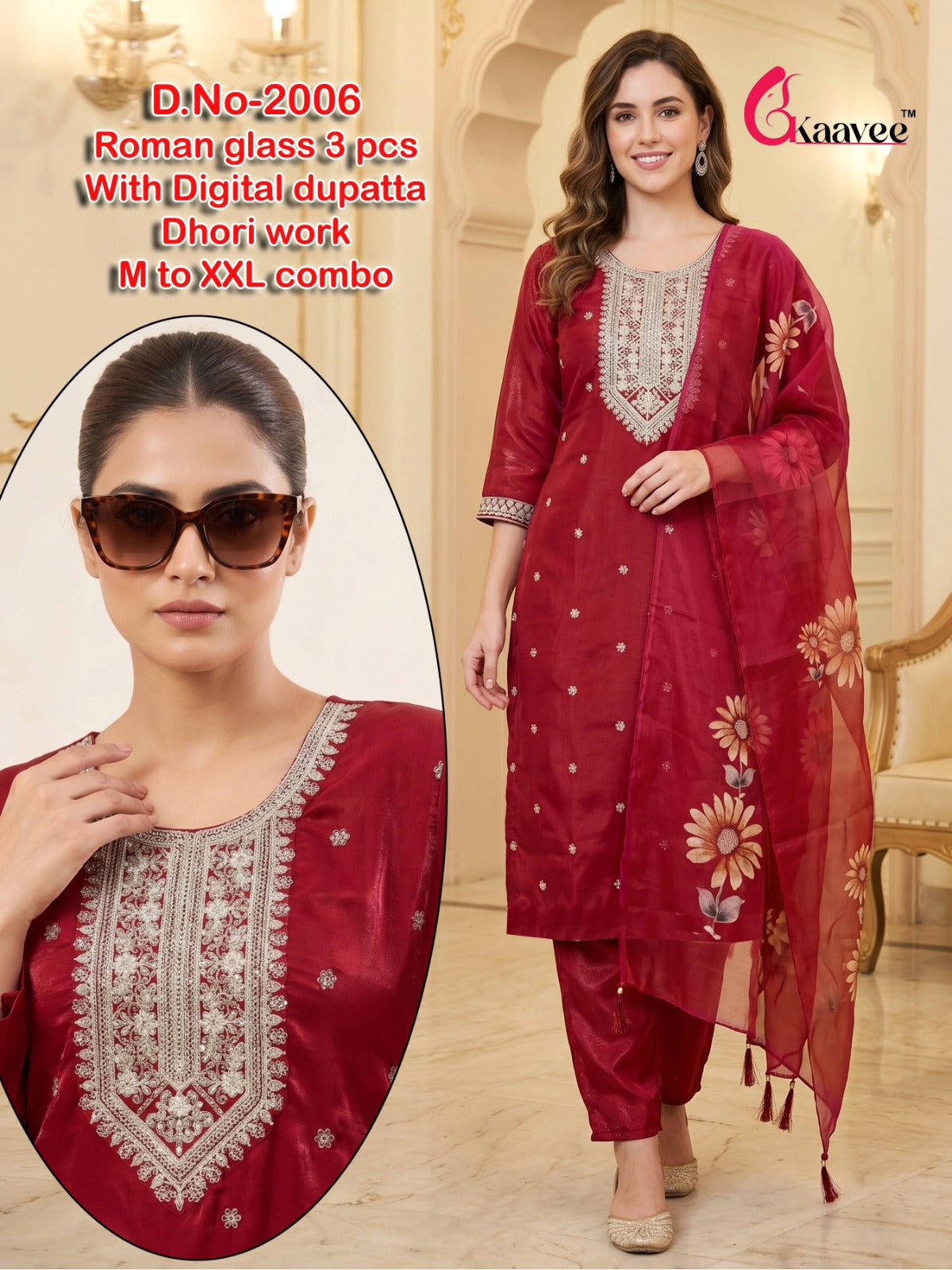 Dno 2001-2009 Neck Work Kaavee Roman Readymade Pant Style Suits Supplier