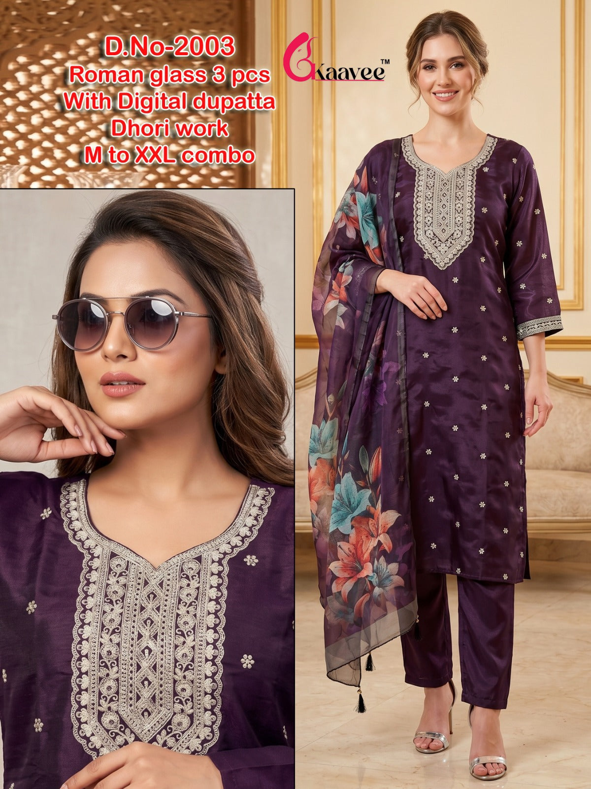 Dno 2001-2009 Neck Work Kaavee Roman Readymade Pant Style Suits Supplier