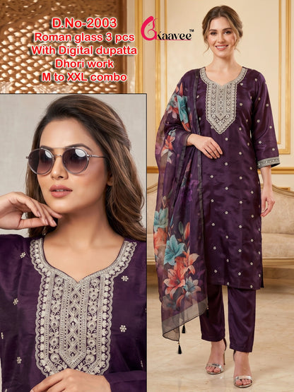 Dno 2001-2009 Neck Work Kaavee Roman Readymade Pant Style Suits Supplier