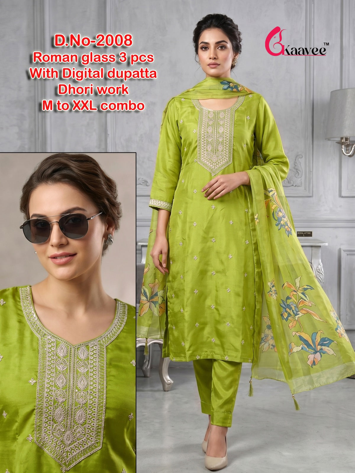 Dno 2001-2009 Neck Work Kaavee Roman Readymade Pant Style Suits Supplier