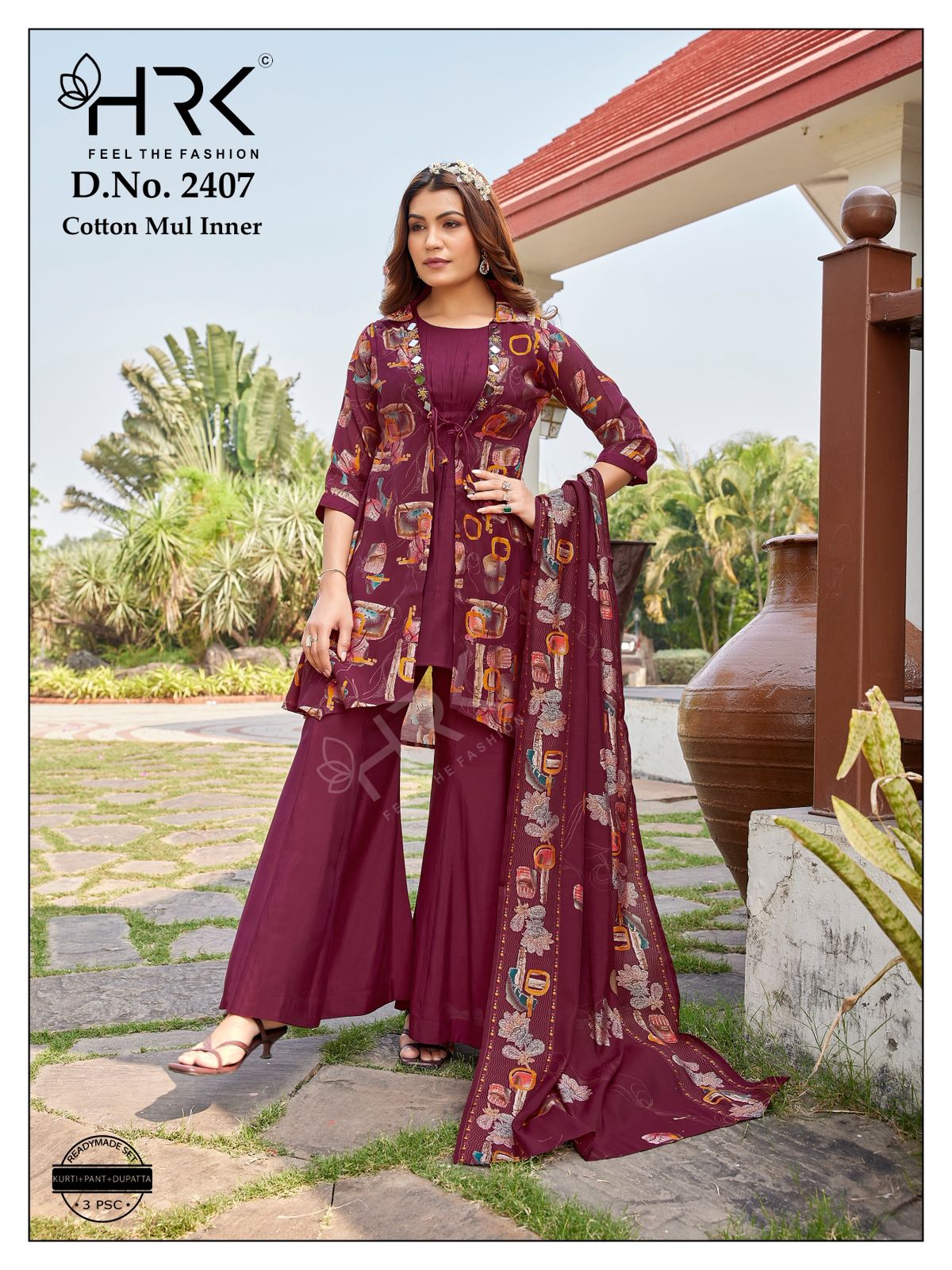 Dno 2407 Shrug Pattern Hrk Chanderi Readymade Plazzo Style Suits Wholesaler