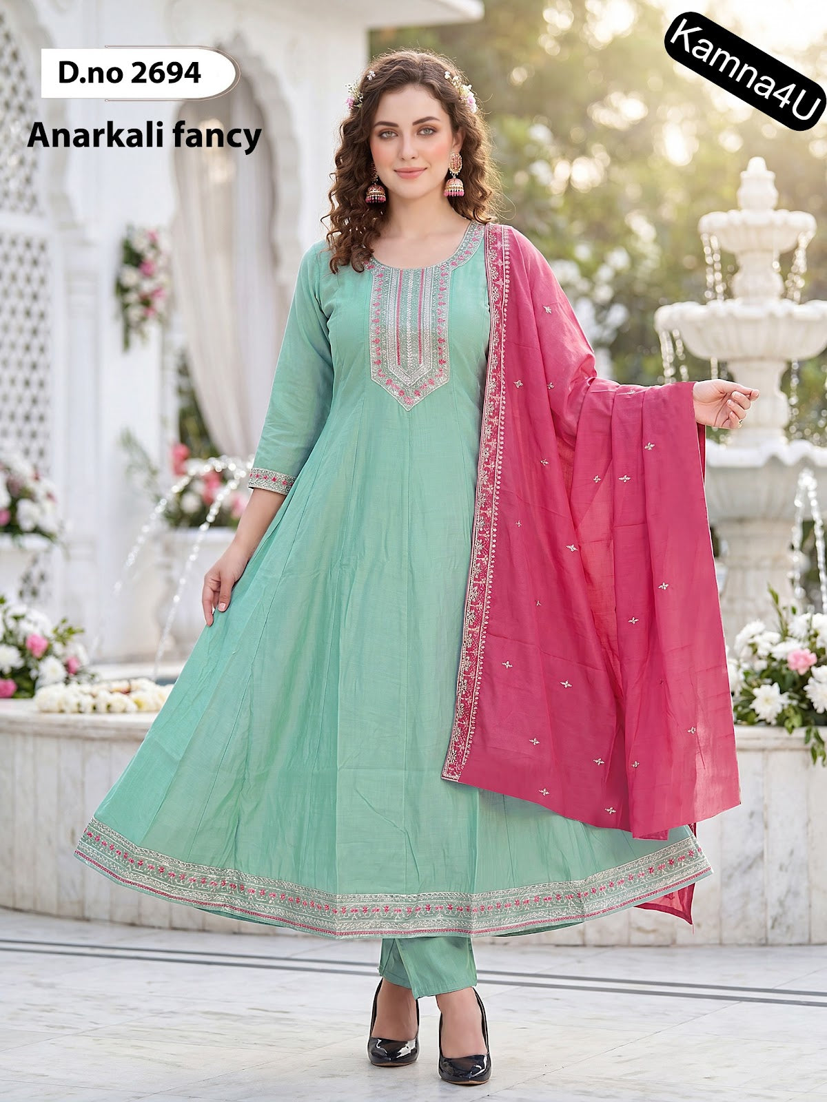 Dno 2694-2698 Kamna4U Roman Readymade Anarkali Suits Exporter Ahmedabad