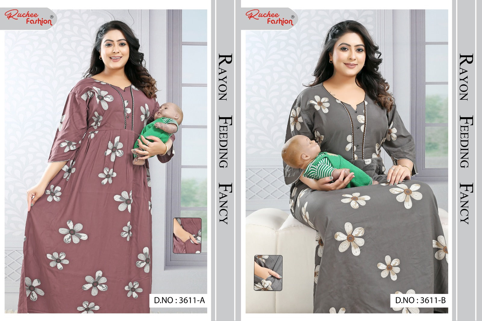 Dno 3608-3614 Ruchee Fashion Rayon Feeding Night Gown Wholesaler