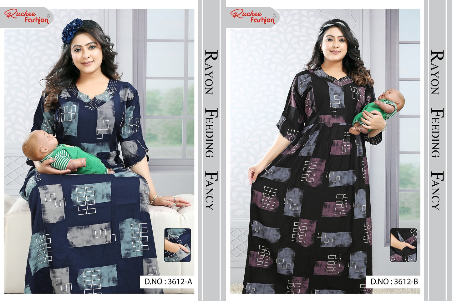 Dno 3608-3614 Ruchee Fashion Rayon Feeding Night Gown Wholesaler