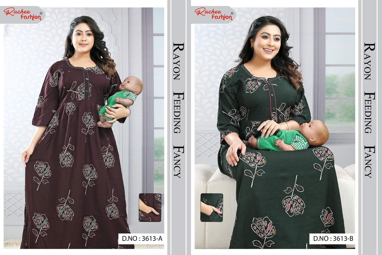 Dno 3608-3614 Ruchee Fashion Rayon Feeding Night Gown Wholesaler