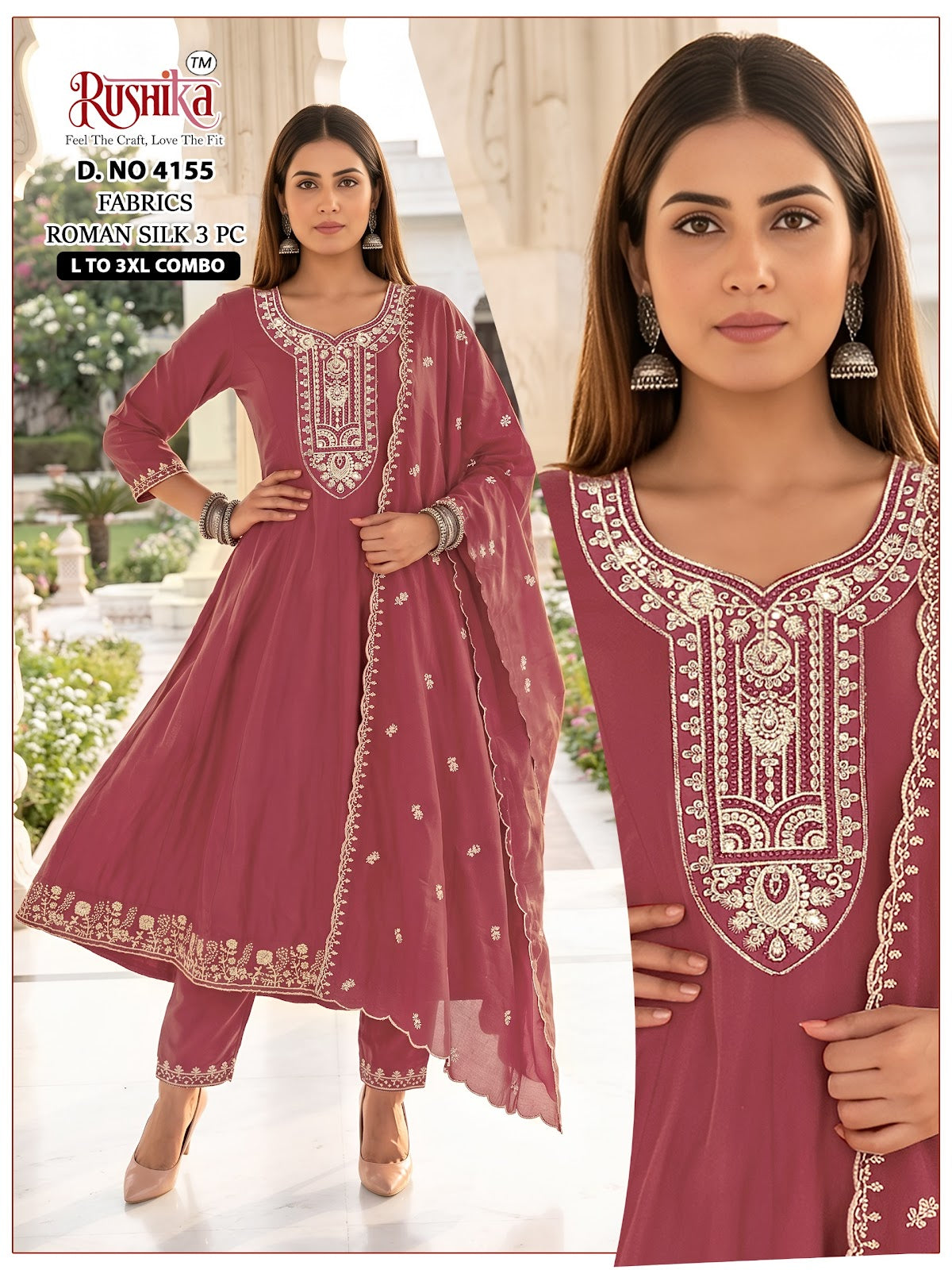 Dno 4153 To 4160 Rushika Roman Silk Readymade Anarkali Suits Wholesaler