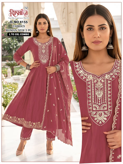 Dno 4153 To 4160 Rushika Roman Silk Readymade Anarkali Suits Wholesaler