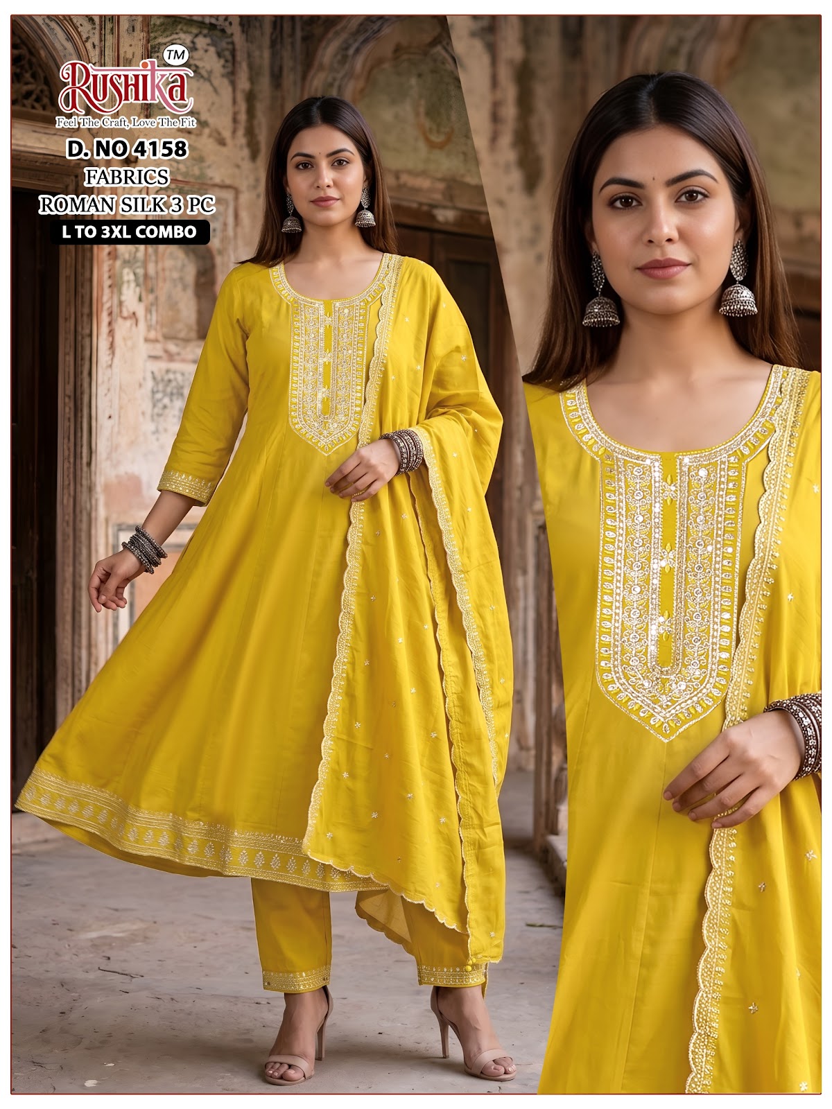 Dno 4153 To 4160 Rushika Roman Silk Readymade Anarkali Suits Wholesaler