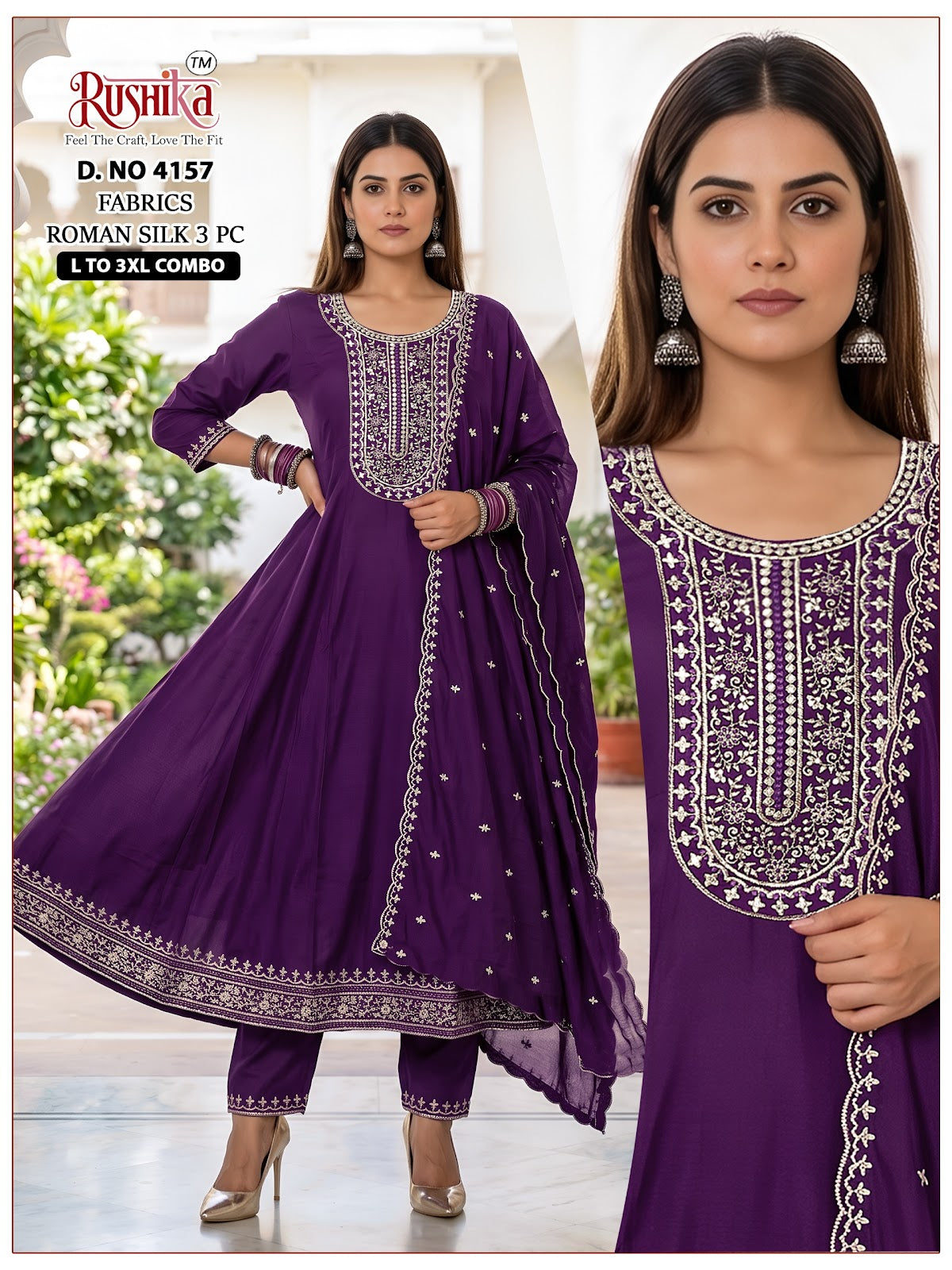 Dno 4153 To 4160 Rushika Roman Silk Readymade Anarkali Suits Wholesaler